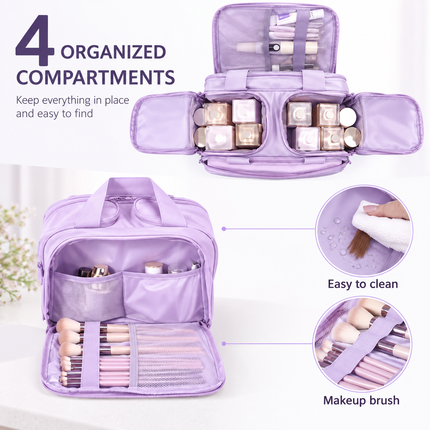 Premium Quilted 2-Side Opening Makeup & Travel Organizer Bag(Lavender)