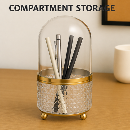360° Rotating Makeup Organizer with Golden Base