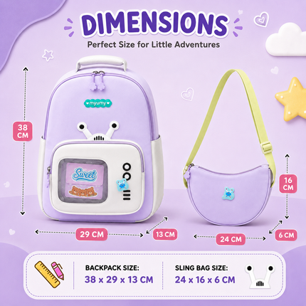 Kids School Backpack with Matching Sling Bag B (Lavender)