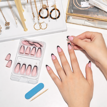 Ready to use Acrylic gel nails-Nude Pink black French(783-02)