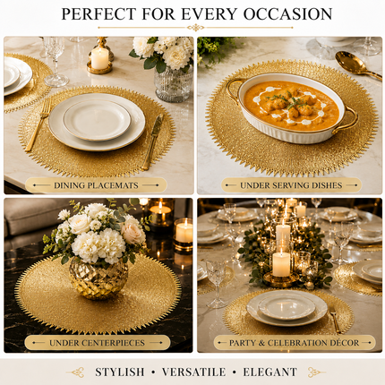 Table Mats Pack of 6 for Dining & Home Decor (Golden)