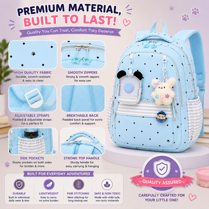 Coslifestore Cute Polka Dot Backpack for Girls, Teens & Women (SKY BLUE)
