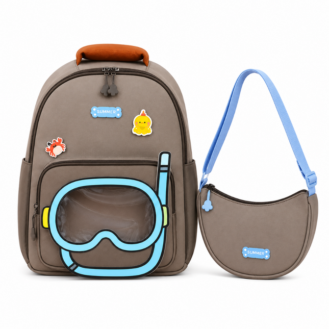 Kids School Backpack with Matching Sling Bag A (Brown)
