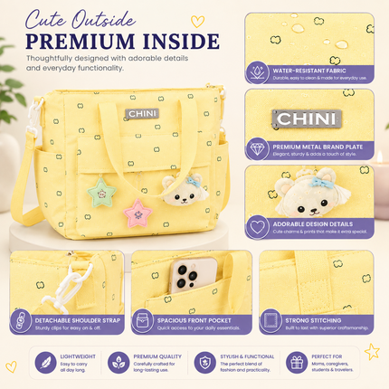 Baby Diaper Bag with Multiple Pockets and Shoulder Strap(Yellow)