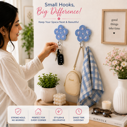 Cute Decorative Wall Hooks Pack of 2 (Flower)