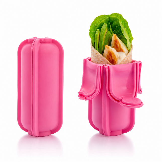 Food Silicone Wrap Holder Portable Reusable Food Container(Pink)