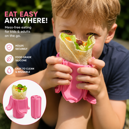 Food Silicone Wrap Holder Portable Reusable Food Container(Pink)