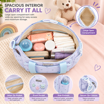 Baby Diaper Bag with Multiple Pockets and Shoulder Strap(Purple)