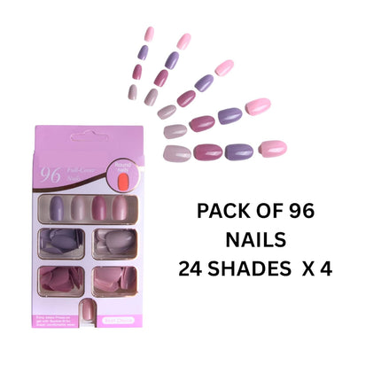 Pack of 96 Press On Nails (round- Pinks & Lilac)-lilac-96