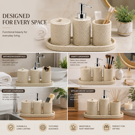 Bathroom Accessories Set of 4 (Beige)