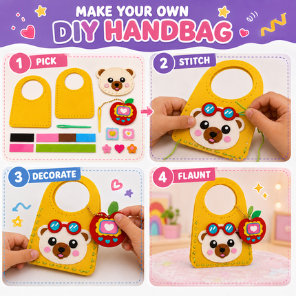 DIY Handbag Making Kit for Girls with 3D Stickers & Charms(Yellow)