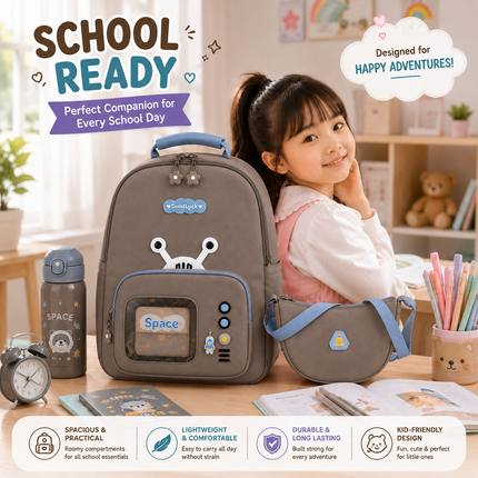 Kids School Backpack with Matching Sling Bag(Brown)