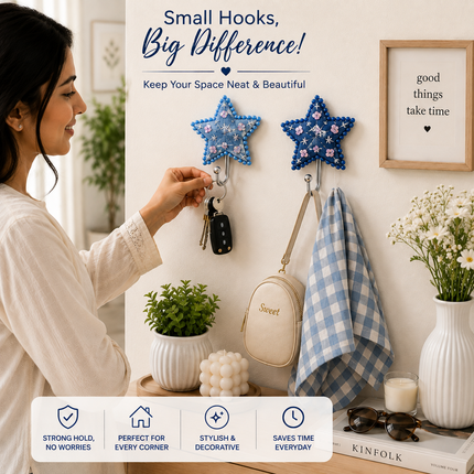 Cute Decorative Wall Hooks Pack of 2 (Star)