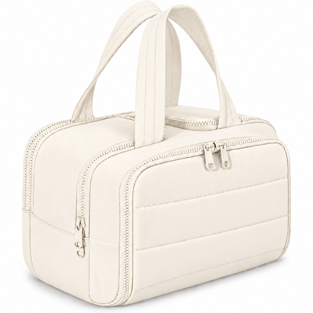 Premium Quilted 2-Side Opening Makeup & Travel Organizer Bag(Off white)