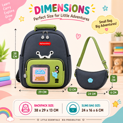 Kids School Backpack with Matching Sling Bag(Grey)