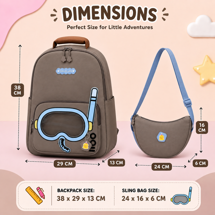 Kids School Backpack with Matching Sling Bag(Brown)