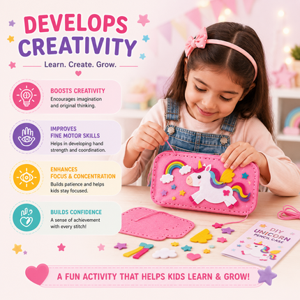 DIY Felt Pencil Case Sewing Kit for Kids with Zipper (Unicorn)