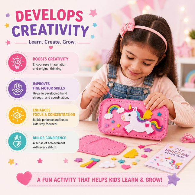 DIY Felt Pencil Case Sewing Kit for Kids with Zipper (Unicorn)