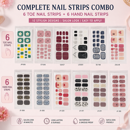 Nail Stickers Combo for Hands & Toes, Pack of 12 Sheets (Design-02)