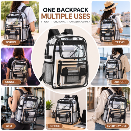 Transparent Backpack with Multiple Pockets for School Travel