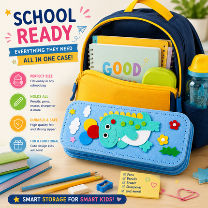 DIY Felt Pencil Case Sewing Kit for Kids with Zipper (Dinosaurs)