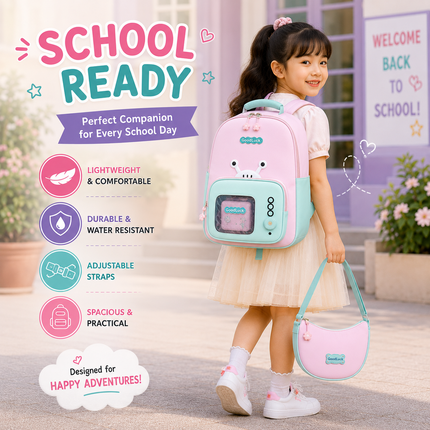 Kids School Backpack with Matching Sling Bag B (Pink)