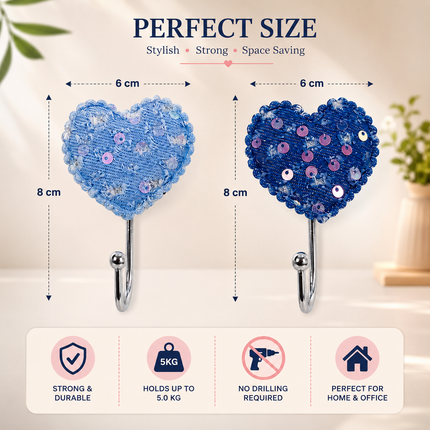 Cute Decorative Wall Hooks Pack of 2 (Heart)