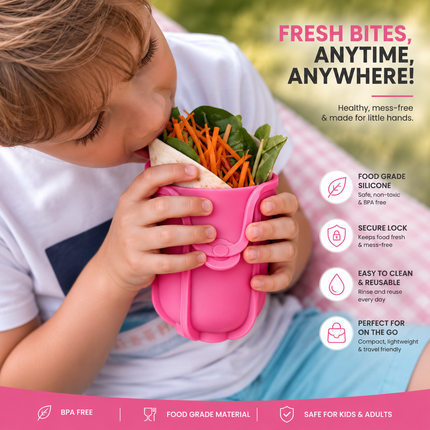 Food Silicone Wrap Holder Portable Reusable Food Container(Pink)