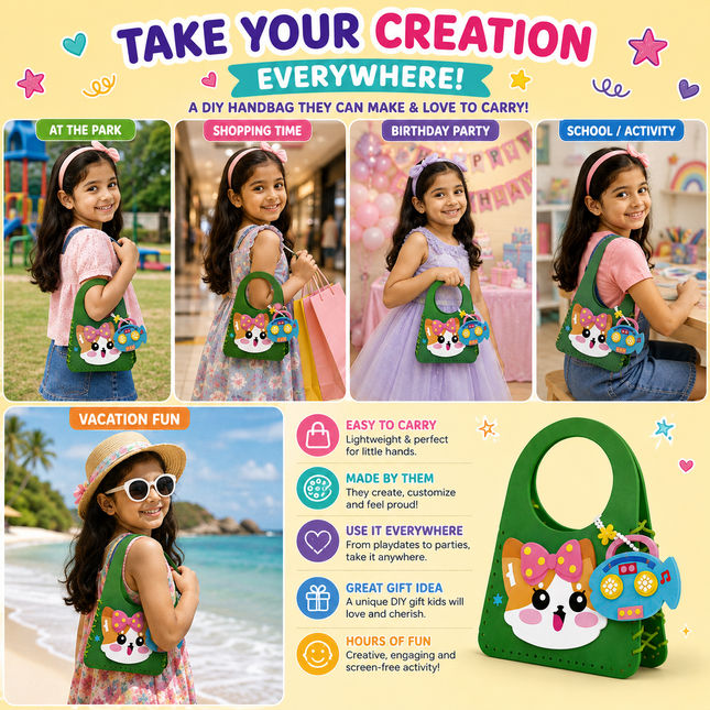 DIY Handbag Making Kit for Girls with 3D Stickers & Charms(Green)