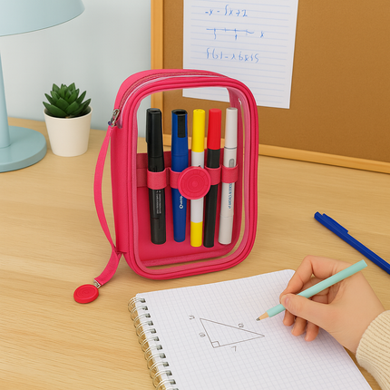 Transparent Multipurpose Pouch with Handle(Pink)