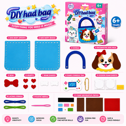 DIY Handbag Making Kit for Girls with 3D Stickers & Charms(Blue)