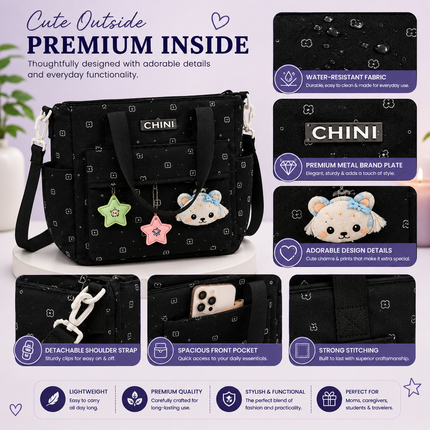 Baby Diaper Bag with Multiple Pockets and Shoulder Strap(Black)