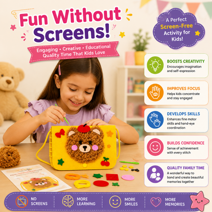 Handmade DIY Felt Shoulder Bag Craft Kit for Kids(Yellow)