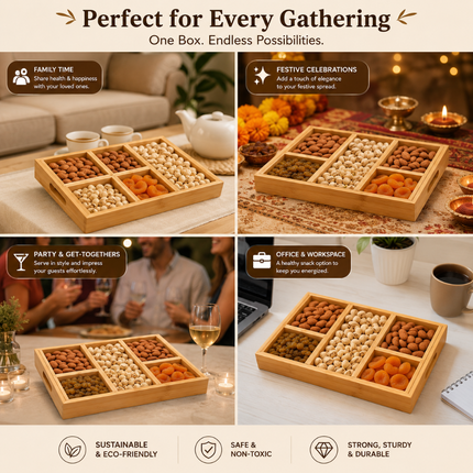 Elegant Bamboo Dry Fruit Storage & Serving Tray (Model B)