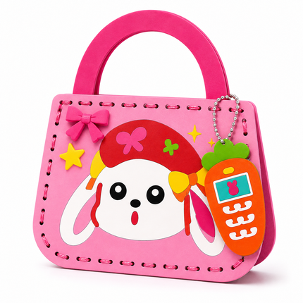 DIY Handbag Making Kit for Girls with 3D Stickers & Charms(Pink)