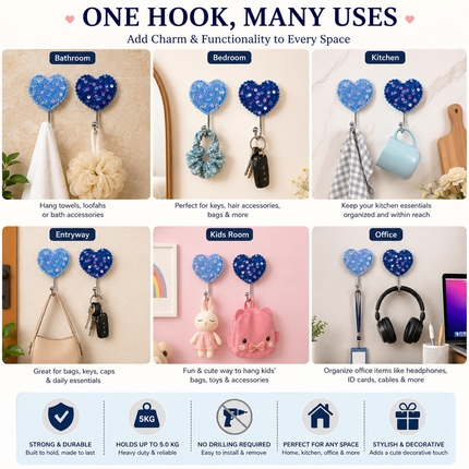 Cute Decorative Wall Hooks Pack of 2 (Heart)