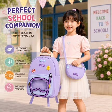 Kids School Backpack with Matching Sling Bag(Purple)