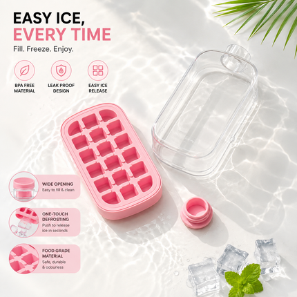 2-in-1 Ice Cube Tray Bottle with Straw, Pink