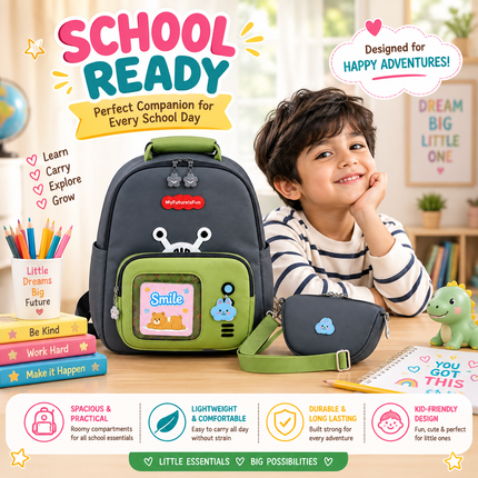 Kids School Backpack with Matching Sling Bag(Grey)