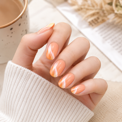 Ready to use Acrylic gel nails-ombre peach- white swirls(P008-2)