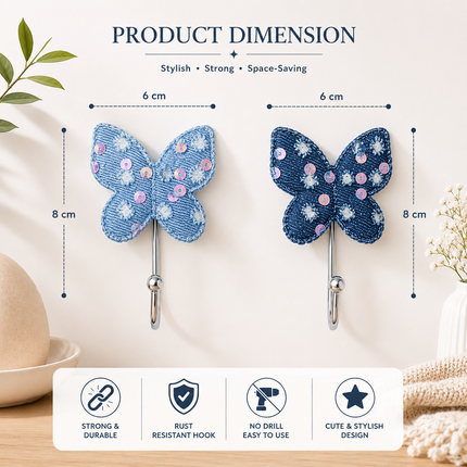 Cute Decorative Wall Hooks Pack of 2 (Butterfly)