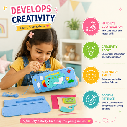 DIY Felt Pencil Case Sewing Kit for Kids with Zipper (Dinosaurs)