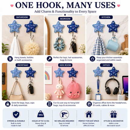 Cute Decorative Wall Hooks Pack of 2 (Star)