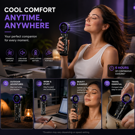 Portable Bladeless Mini Fan with Digital Display, USB Rechargeable