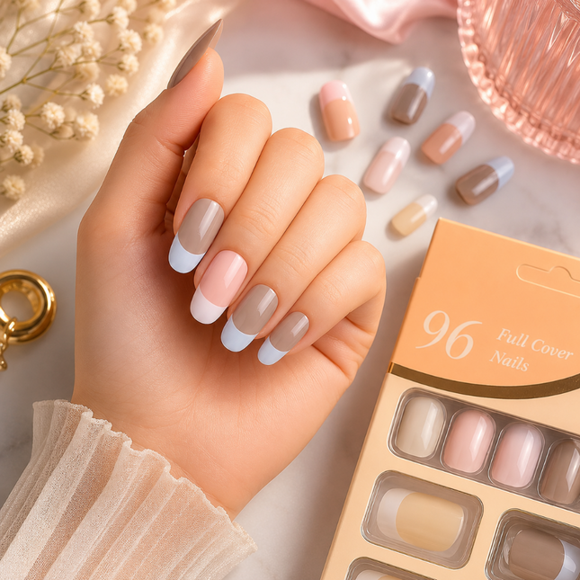 Pack of 96 Press On Nails (French round- nudes and pinks)