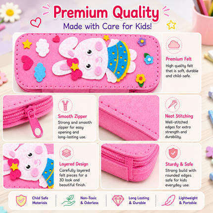 DIY Felt Pencil Case Sewing Kit for Kids with Zipper (Bunny)