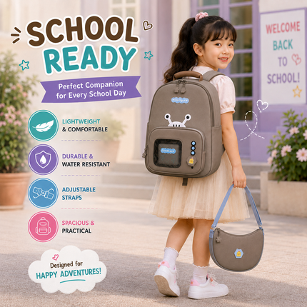 Kids School Backpack with Matching Sling Bag(Brown)