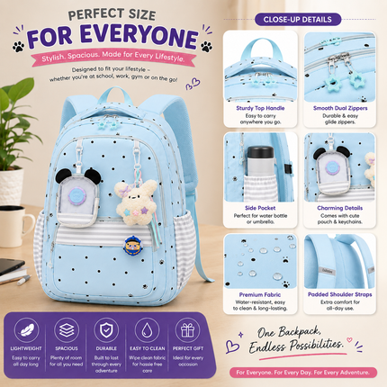 Coslifestore Cute Polka Dot Backpack for Girls, Teens & Women (SKY BLUE)