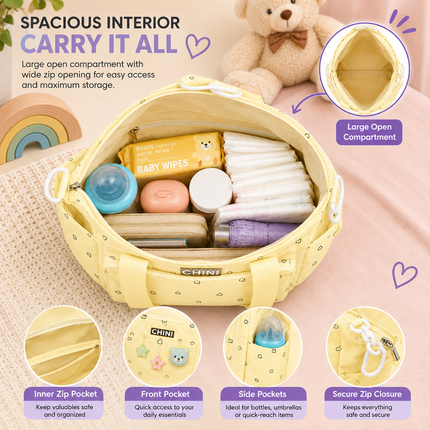Baby Diaper Bag with Multiple Pockets and Shoulder Strap(Yellow)