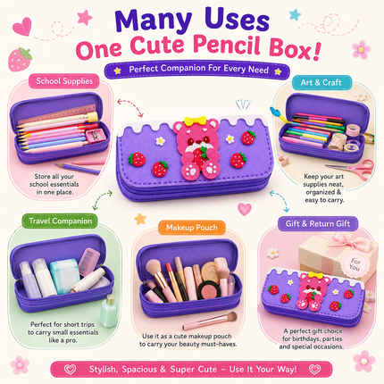 DIY Felt Pencil Case Sewing Kit for Kids with Zipper (Bear)